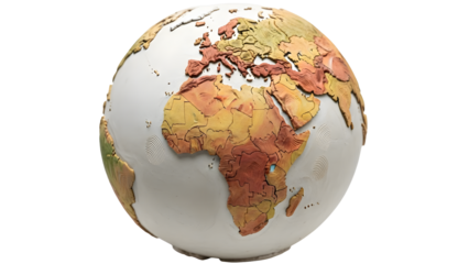 3D rendering of the Earth globe with raised relief showing continents and terrain, featuring Africa, Europe, and the Middle East, perfect for educational and geographic projects