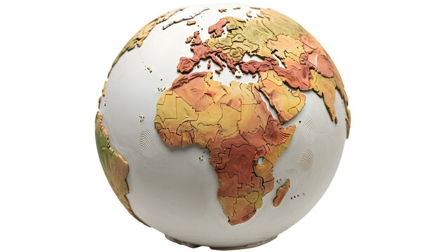 3D rendering of the Earth globe with raised relief showing continents and terrain, featuring Africa, Europe, and the Middle East, perfect for educational and geographic projects