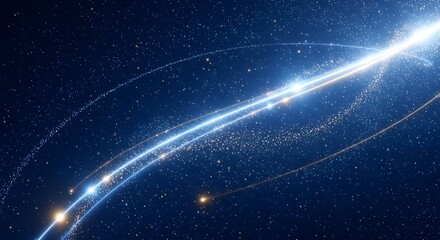 Abstract Blue Light Stream with Glowing Particles on Dark Digital Background