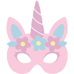 Cute pastel unicorn mask icon, perfect for gentle, fairy-tale parties, or illustrating soft, magical, and elegant character art.