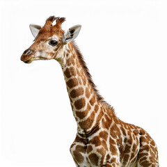Obraz premium A baby giraffe standing tall on a white backdrop for education