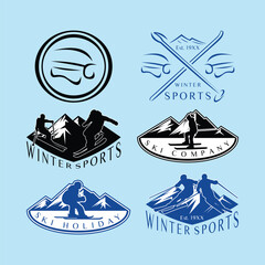 Ski Resort Winter Mountain Sport Lettering Simple Logotype Badge Emblem Black and White Vector