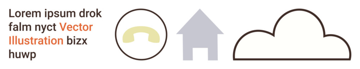 Communication, technology, networking, connectivity, home systems, cloud storage. A telephone symbol, house silhouette and cloud outline. Communication and technology concept