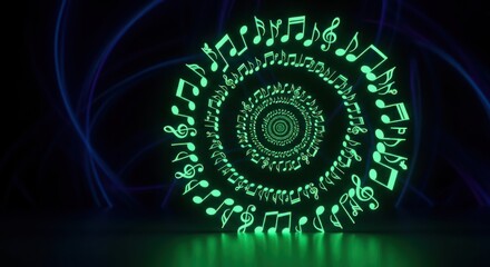 Vibrant symphony a mesmerizing swirl of musical notes dancing in a luminous spiral creating an