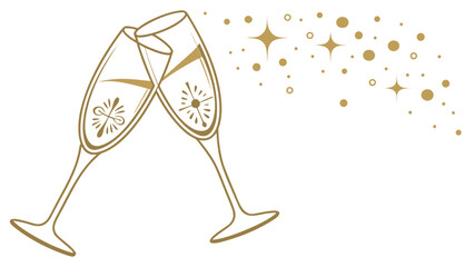 Two champagne glasses with wine for a holiday celebration party