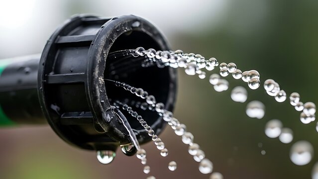 Water Flowing From a Garden Hose Nozzle Creates Circular Droplets