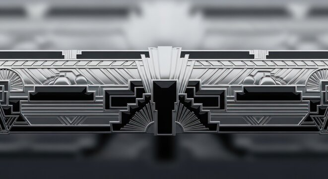 Sophisticated art deco seamless border with geometric shapes in silver and black tones