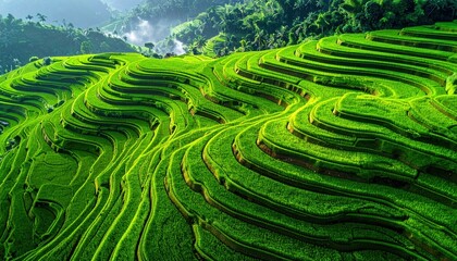 Rice Terraces Green Field.
