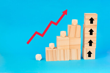A dynamic business improvement concept illustrated by rising cubes and a red trend line, symbolizing strategic progress, performance enhancement, and long-term growth.
