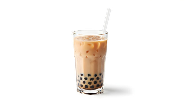 Refreshing iced bubble tea with tapioca pearls and straw, perfect for summer menus and trendy cafe promotions, a delicious Asian drink sensation