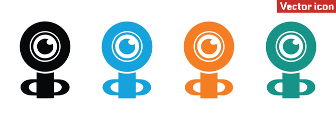 Modern web camera icon set in black, blue, orange, and teal,Camera icon set. flat illustration of vector icon ,CCTV icon isolated on white background.
