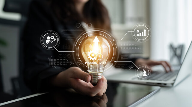 Productivity improvement in digital business, showing productivity tools, productivity tracking, productivity optimization, and workflow for business workplace efficiency. Spline