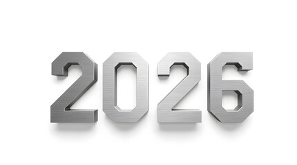 Metal numbers forming the year 2026 isolated on white background