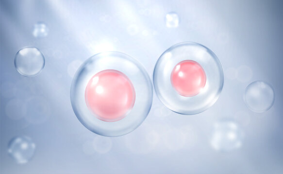 Red human cell, Biotechnology in cell biology, medical 3d vector illustration.