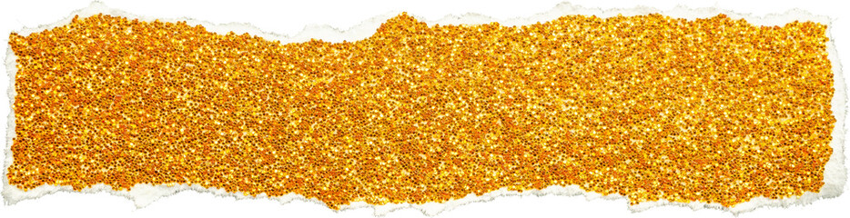 Ripped gold glitter paper torn edges strips isolated background