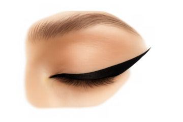 Woman's closed eye with long eyelashes featuring a perfect winged eyeliner application for beauty and cosmetics