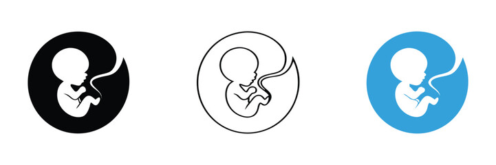 Newborn silhouette. Vector baby symbol black on white,Fetus silhouette in womb icon symbolizes new life and growth.editable stroke
