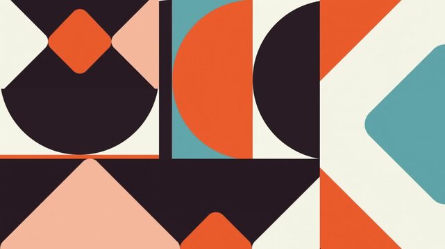 Bold Animated Retro Geometric Shapes Loop: Mid-Century Modern Pattern in Black, Orange, and Teal