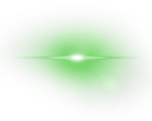 Green horizontal lens flare light effect on transparent background.