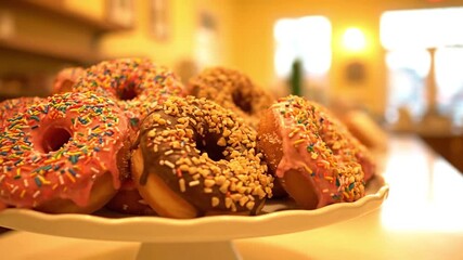 Spin camera around glazed doughnuts display