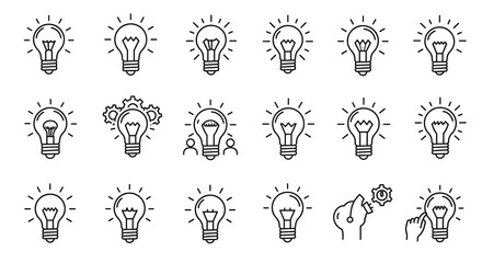 Obraz premium Collection of Light Bulb Icons Representing Ideas and Innovation.