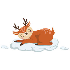 Adorable fawn sleeping peacefully on a fluffy cloud, dreaming sweet dreams in a whimsical woodland scene, evoking warmth and tenderness