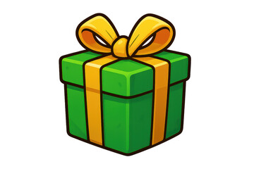 Fototapeta premium Green gift box presenting a vibrant yellow ribbon and decorative bow. Concept of giving, presents, holidays, and celebration