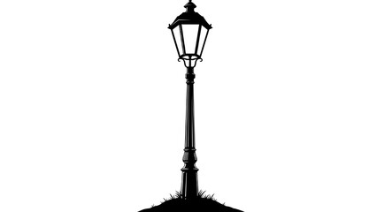 Silhouette of an antique street lamp against a white background