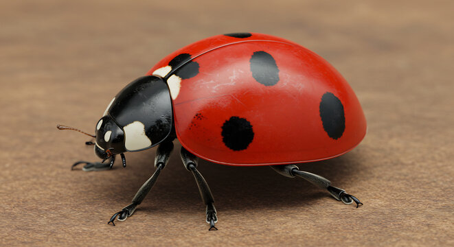 Striking macro view of a vibrant red ladybug perfectly rendered with sharp focus on its intricate shell. AI Generated