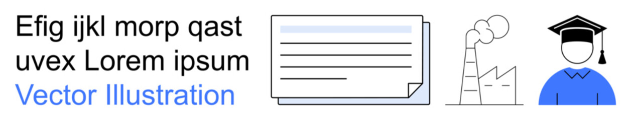 Education, industrial growth, communication, knowledge sharing, environmental awareness, digital transformation. ion of graduation, factory icon and document. Education and industrial growth