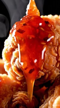 Spicy Sauce Poured on Crispy Fried Chicken