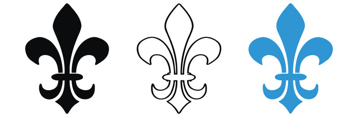 Fleur de lis elegant symbols for heraldry and decorative design needs,symbolic image Fleur de lis, horizontal banner monochrome Fleur de lees lily, antique monarchy symbols on transparent background, © Robin