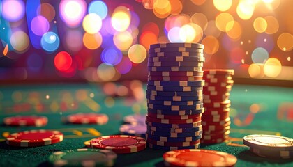 Casino Chips Stacked Bokeh.