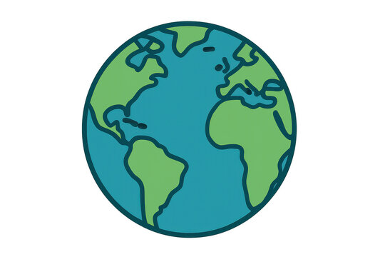 Global blue and green earth drawing with continents, symbolizing environment, travel, and worldwide connection