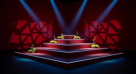 Illuminated tiered platform for events, presentations, or architectural renders