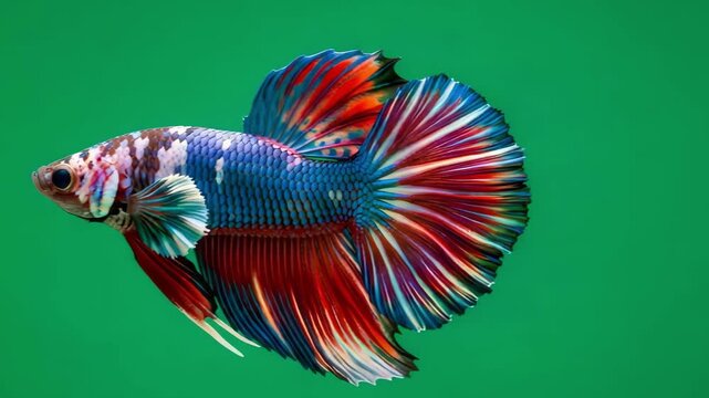 Stunning betta fish gracefully swimming in vibrant tank creating a calming aquatic scene with dynamic movement and colorful fins