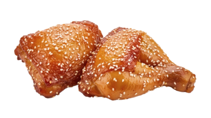 Two delicious sesame seed chicken wings isolated on transparent background