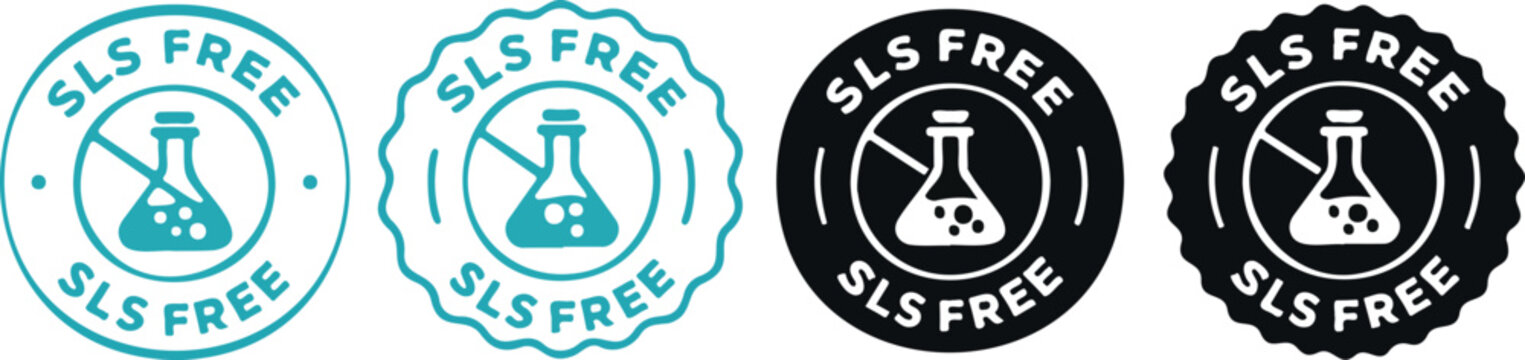 SLS FREE Icon Set for Cosmetic Products and Chemical Free Certification Badge isolated PNG with Transparent Background
