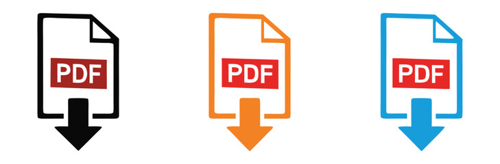 Download PDF document easily with these vibrant icons,Vector art of download pdf file icon in three colors,PDF Icon Vector Design Symbol Illustration
