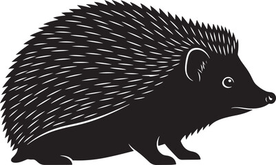 Stylized silhouette of a hedgehog, a small nocturnal mammal with a spiny coat, isolated graphic illustration.