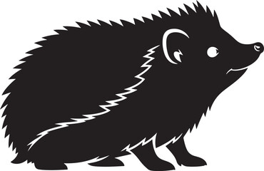 Hedgehog silhouette vector illustration. simple stylized black mammal icon standing side view on a clean isolated backdrop.