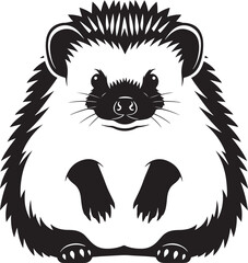 Stylized black and white illustration of a friendly hedgehog with spiny quills, a cute small mammal graphic artwork, isolated.