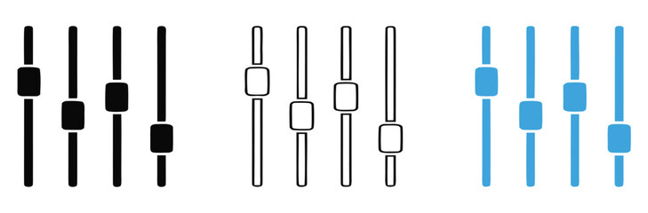 Adjustments icon Flat illustration vector with thin stroke,equalizer icons in black, outline, and blue isolated on white background,
