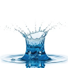 Dynamic blue water splash crown shape frozen mid air isolated on white background