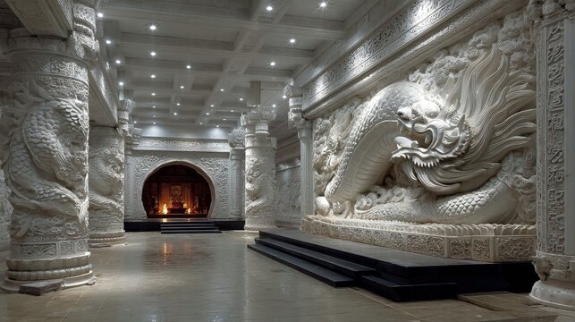 Dragon Sculpture Adorning Hallway Interior