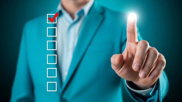 Businessman making a selection on a digital checklist