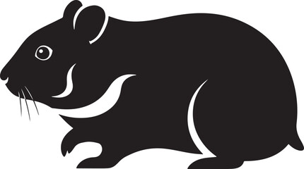 Silhouette of a small rodent, possibly a hamster, in a solid black stylized graphic illustration on a clean white background.