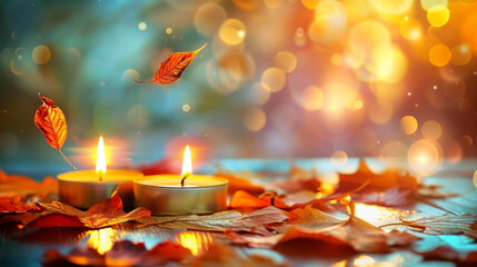 Autumn leaves and candles create a warm and inviting atmosphere for relaxation