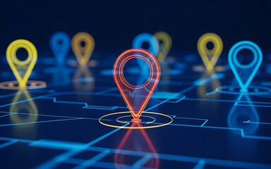 Digital Map with Location Pins Highlighting Navigation, GPS Connectivity, and Global Cartography.