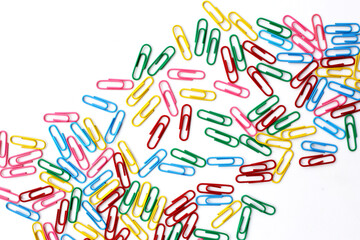 Colorful paper clips, Top view with copy space